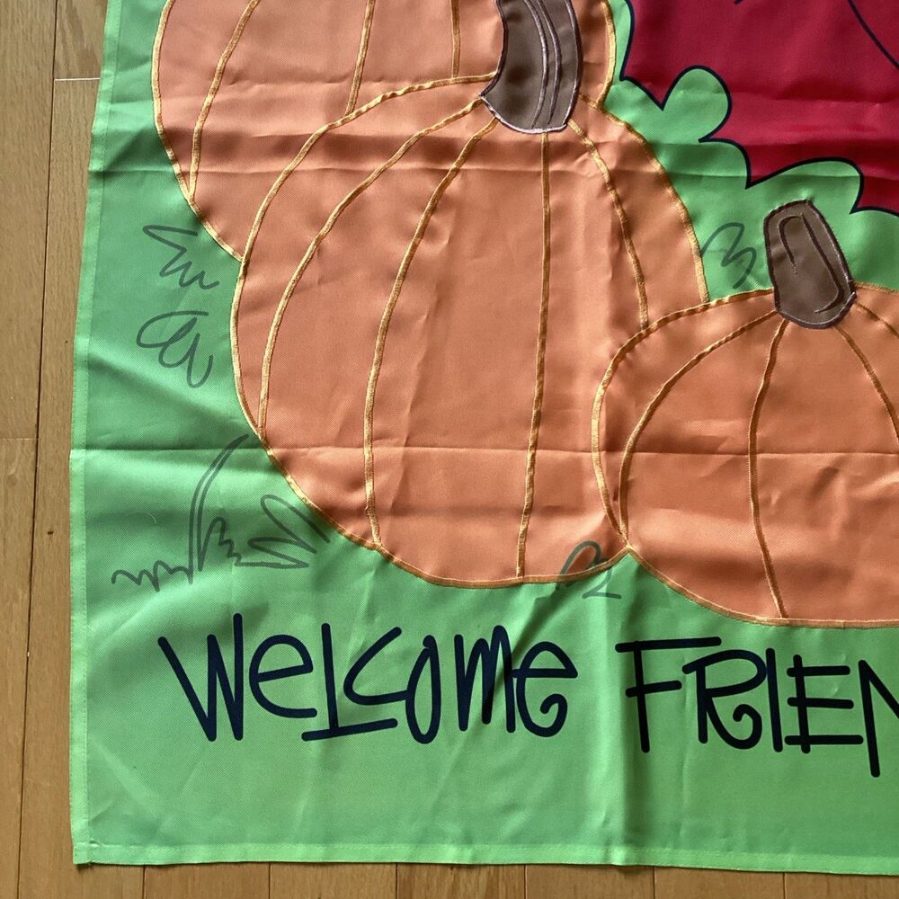 Welcome Friends Fall Autumn House Flag Nylon Fence Leaves Pumpkins Joanne Sharpe - Picture 5 of 8